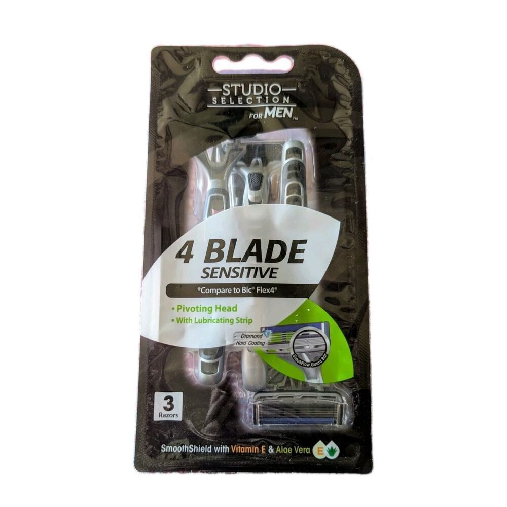 Studio Selection Mens Disposable Shaving Razors 3 Pack Sensitive 4 Blade